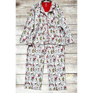 Women’s Cotton Holiday Character Print Pajama Set - White/Red/Green